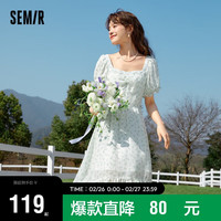 森马(Semir)连衣裙女文艺复古方领2023夏季清新温柔肌理碎花长裙109323114003