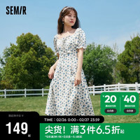 森马（Semir）连衣裙女肌理雪纺碎花裙2023夏季方领绑带茶歇裙法式107423114054