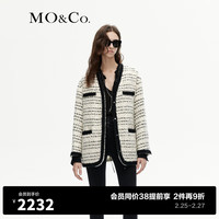 MO&Co.2023冬新品90%鸭绒重工编织宽松小香风羽绒服MBC4EIN035 黑白纹理色