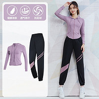 范斯蒂克(vansydical)服女秋冬季跑步运动套装弹力上衣外套透气训练瑜伽服两件套 浅紫两件套 TC55603 M(95-105斤左右)