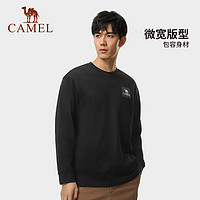 CAMEL 骆驼 户外休闲衣长袖男2023秋冬圆领纯棉银离子3A抑菌宽松上衣T恤