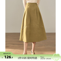 茵曼（INMAN）冬女装文艺经典百搭撞色绣花专机绣中高腰A字半身裙 卡其色-18348694 S