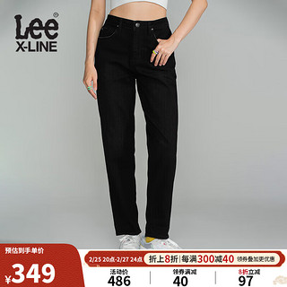 Lee411高腰舒适小直脚男友风五袋款磨毛女牛仔裤 黑色 27