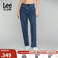 Lee411高腰舒适小直脚男友风五袋款磨毛女牛仔裤 中蓝色 29 