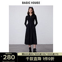 BASIC HOUSE/百家好小个子收腰大摆裙冬针织拼接立领连衣裙 黑色 L