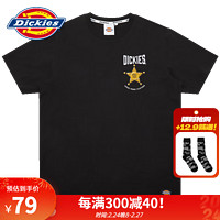 dickies短袖 字母绣花印花短袖T恤男士春夏全棉圆领上衣9432 黑色 S