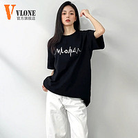 VLONE【美版】心电图短袖T恤男2024春夏季潮牌ins宽松纯棉休闲上衣 黑色 S