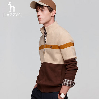 哈吉斯（HAZZYS）男装冬毛衣外套条纹立领拉链羊毛开衫ABYZD0ADX56 米色BI 185/104A 52
