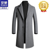 罗蒙毛呢大衣男中长款商务休闲中青年加棉加厚修身外套男装厚款保暖纯色上衣 灰色 4XL
