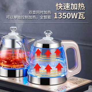 开品 煮茶器双壶上水底部全自动上水 感应续水煮茶壶 家用烧水消毒双上水壶 玻璃茶炉多尺寸嵌入茶台 黑色尺寸20X37CM 三壶款式 桶水款 1.1L 黑色尺寸20X37CM 三壶款式 桶装水款