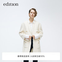 edition毛呢外套女2024春九分袖中长款毛边小香风西装外套 米白色  M/165