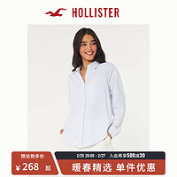 HOLLISTER春夏休闲舒适宽松亚麻混纺纽扣式长袖衬衫 女 355924-1 浅蓝色条纹 L (165/100A)