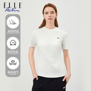 ELLE ACTIVE纯色洁简圆领短袖T恤女士2024夏季百搭休闲通勤收腰显瘦上衣 白色 S