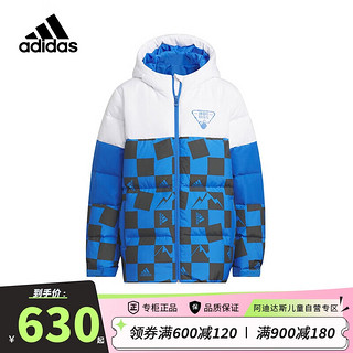 adidas 阿迪达斯 童装男中大童羽绒服中长款冬季加厚连帽儿童保暖外套IN5205 140cm