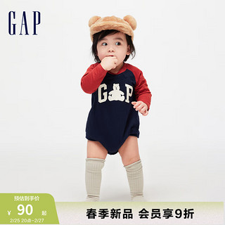 Gap婴儿2024春季纯棉小熊logo插肩袖连体衣儿童装爬服890310 海军蓝 66cm(3-6月)亚洲尺码