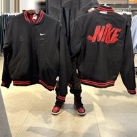 耐克(NIKE)外套男装2024春季新年款龙年毛呢棒球服立领防风运动服休闲夹克 FZ6372-010黑色 M