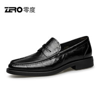 零度Zero男鞋2024春夏真皮透气商务休闲鞋手抓纹经典套脚正装皮鞋 黑色 38