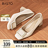 百思图（BASTO）2024春季时尚粗跟方头浅口单鞋通勤一脚蹬女鞋WA720AQ4 米色 39