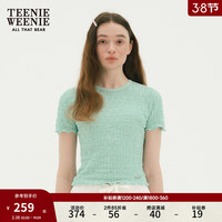 TEENIE WEENIE 小熊女装2024春装褶皱肌理提花短袖T恤木耳边女 绿色 155/XS
