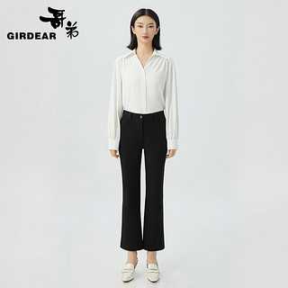 哥弟（GIRDEAR）【GD】修身高腰弹力九分微喇西裤女正装裤1100288 黑 L(4码)