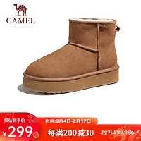 骆驼（CAMEL）女士加绒保暖防寒中帮羊毛雪地靴 G23W837105 栗色 36 栗色（女款）