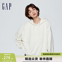 Gap女装2024春季法式圈织柔软3Dlogo抽绳连帽卫衣上衣873743 米白色 170/88A(L)亚洲尺码