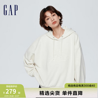 Gap女装2024春季法式圈织柔软3Dlogo抽绳连帽卫衣上衣873743 米白色 170/88A(L)亚洲尺码