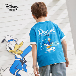 迪士尼（DISNEY）童装儿童男童短袖T恤棉质透气中大童上衣服24夏DB221BE01蓝130 克莱因蓝-男