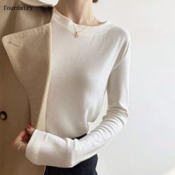fourdatry春秋内搭上新长袖t恤女纯色修身上衣服