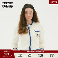Teenie Weenie小熊女装2024春装小香风短款针织开衫设计感外套 象牙白 165/M
