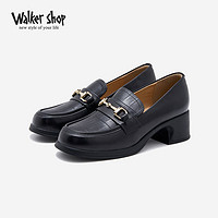Walker Shop 奥卡索 乐福鞋女2023秋冬新款百搭时尚牛皮中跟软底单鞋通勤工作鞋