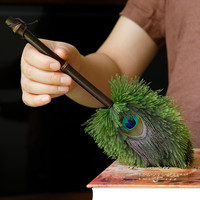 艺之初 风入松孔雀翎鸵鸟毛静电除尘掸原创鸡毛掸子装饰品