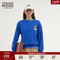 Teenie Weenie小熊2024年磨毛感多巴胺圆领卫衣宽松时尚短款上衣女 蓝色 155/XS