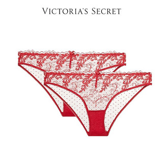 VICTORIA'S SECRET 维密 花漾蕾丝红色性感蝴蝶结装饰低腰半包臀两条装内裤