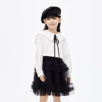 little MO&Co.little moco童装24春装女童翻领娃娃领学院纯棉长袖衬衫衬衣 本白色 110/56