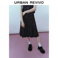 URBAN REVIVO UR2024春季女装都市复古时髦百褶A型显瘦牛仔半裙UWU840017 蓝色 XXS