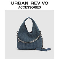 URBAN REVIVO2024春季女士复古牛仔手提斜挎包UAWB40068 中灰蓝