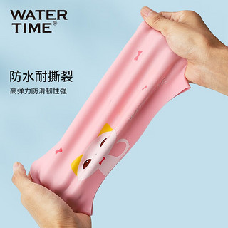 WATERTIME/水川 儿童泳帽男女童防水硅胶不勒头护发耳游泳帽印花猫咪小公主