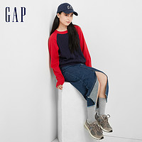 【断码优惠】Gap女装早春LOGO撞色插肩袖圆领毛衣针织衫714970