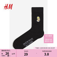 H&M男士袜子冬季弹性图案舒适柔软细密针织袜中筒袜0706270 黑色/辛普森一家439 27-28