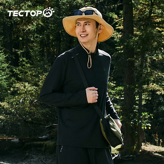 探拓（TECTOP）户外t恤男长袖弹力运动上衣立领透气凉感快干衣 男款黑色 S