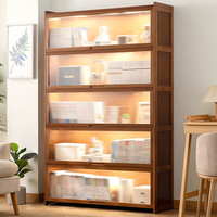 木马人书架简约落地收纳架多功能大容量省空间储物架多层置物架家用柜子 【长虹翻门】茶色-五层110长