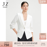玖姿·安娜蔻商务通勤风垫肩袖口抽褶纽扣X型休闲外套2024春季新款