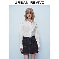 URBAN REVIVO UR2024春季女装都市通勤简约领巾宽松开襟衬衫UWU240020 本白 S