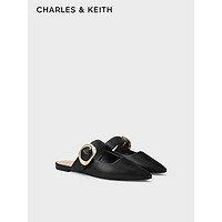 CHARLES&KEITH24春CK1-70381024尖头平底金属扣穆勒鞋拖鞋女 Black黑色 39