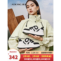 奥康（Aokang）女鞋 2024春季百搭厚底增高休闲板鞋女面包鞋 黑白 37