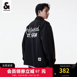 杰克·琼斯（JACK&JONES）男装外套男春夏上衣宽松休闲印花翻领纯色教练夹克男生高档衣服 黑色E41 170/92A/S