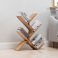 竹庭 实木书架落地简易书架置物架书架客厅小书架创意多层书架 弯曲四层树形书架