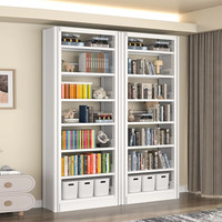 昭简钢制书架书柜落地置物储物架家用图书馆收纳架子 1.1米宽副架【珍珠白】 五层1.8m高