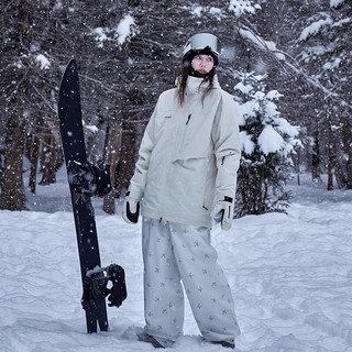 AWKA单板滑雪服单板女冬季美式宽松外套3L上衣防水防风保暖防寒服 奶白 M